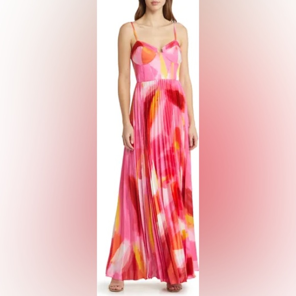 Hutch Mali Bustier Pleated Satin Gown